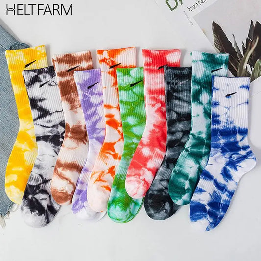 100% Cotton Tie-dye Long Tube Socks Couple Ins Sports Breathable And Sweat-wicking Socks Hip Hop Street Wear Orgasm Socks